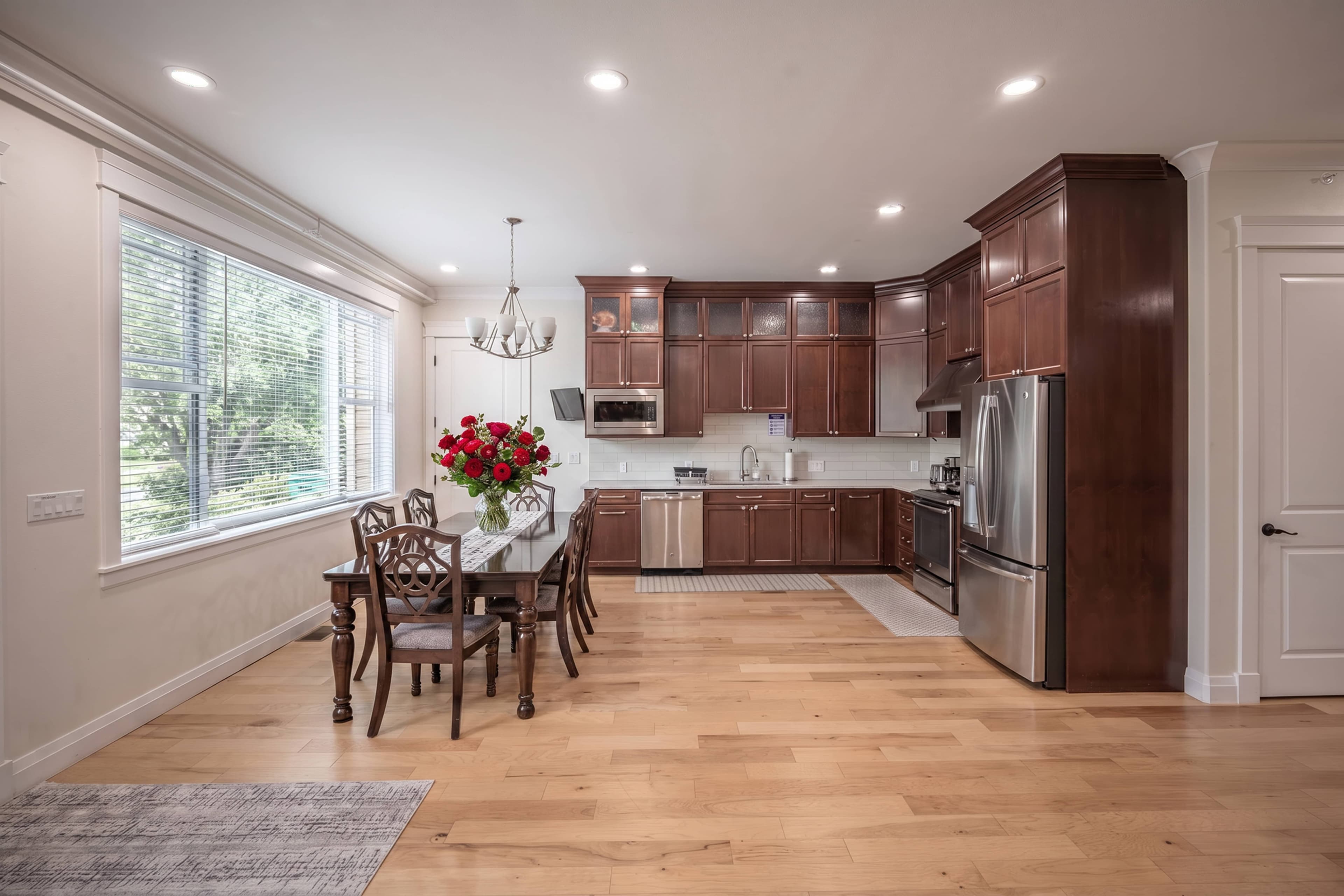 The open kitchen and dining space